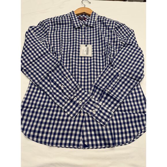 NEW UNTUCKit Women's Belleza Button Up Shirt 10 Blue Gingham Check Cotton NWT - Picture 4 of 11